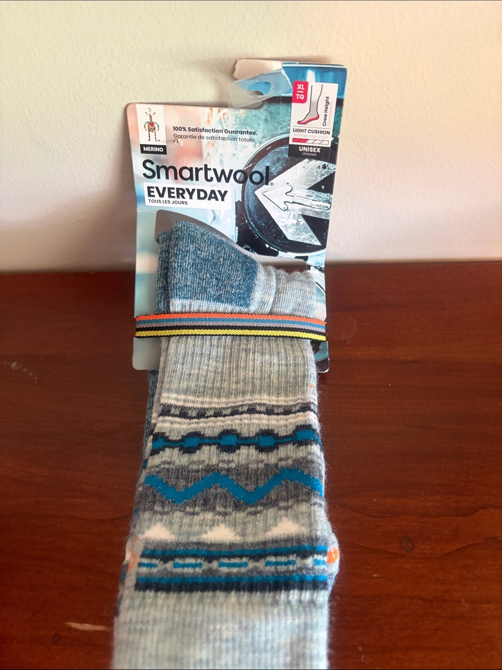 Smartwool Everyday Merino  Crew Socks - Light Gray with Blue Pattern